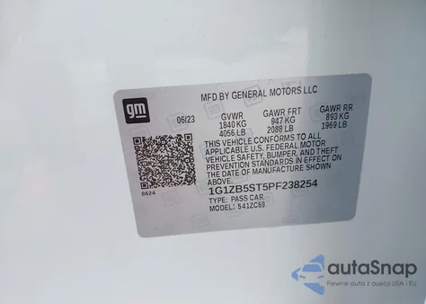 2023 Chevrolet Malibu Fwd Ls z USA, uszkodzony, nr VIN 1G1ZB5ST5PF238254